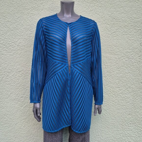 Chico's Travelers Collection Ladies Stylish See-Tru Blue Travelers Coat/Cardigan - Picture 11 of 17